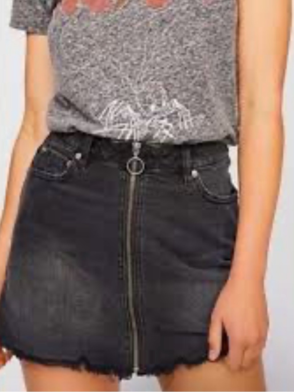 Free People We The Free Black Denim Front-Zip Mini Skirt Y2K
